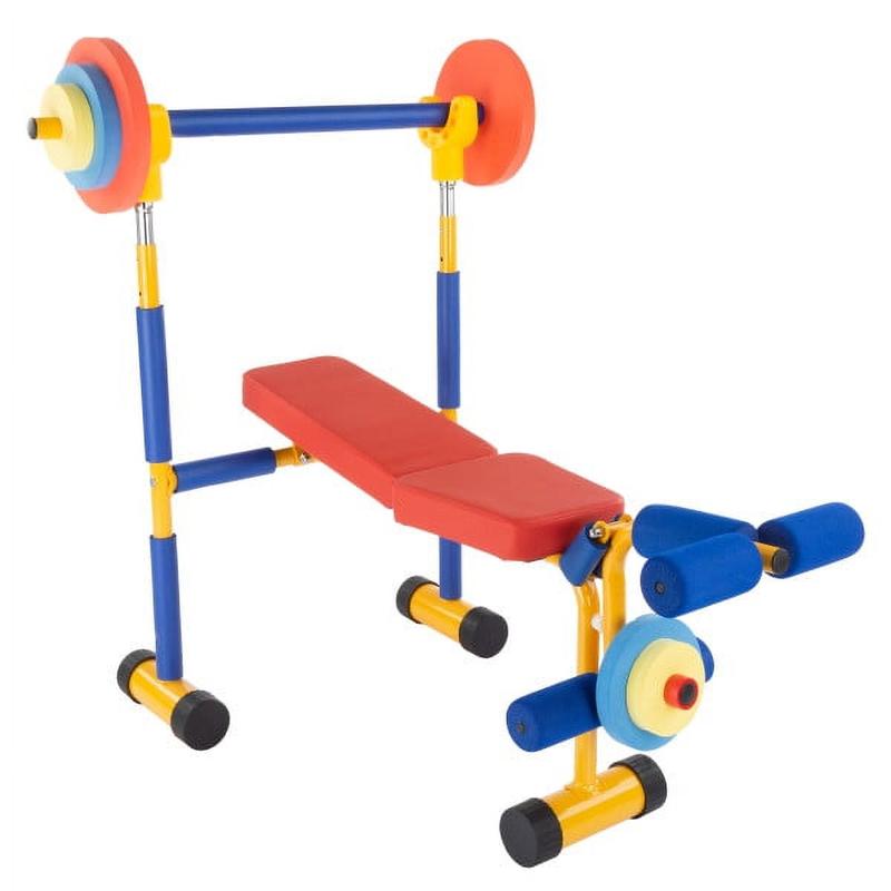 Kids Weight Bench Set with Leg Press and Barbell for Ages 3 and Up,Makes Playtime Safe