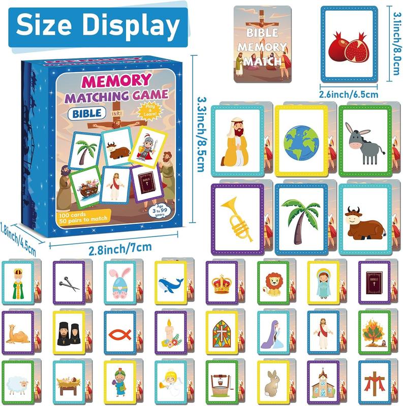 50 Pairs Memory Matching Game Bible Concentration Games for Kids Educational A Fun & Fast Christian Bible Theme Memory Matching Games