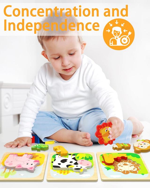 Wooden Puzzles Toddler Toys for 1 2 3 Year Old Boy Girl, 8 Packs Animal Toddler Puzzles Preschool Educational Learning Montessori Toys Age 1-3, 2-4 Christmas Birthday Gifts