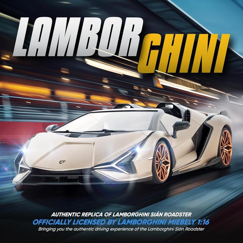 Lamborghini Remote Control Car, 1:16 Scale Lambo Toy Car 7.4V 500mAh Officially Licensed 12Km h Rc Cars with Led Light 2.4Ghz Model Car for Adults Boys Girls Birthday Ideas Gift (Champagne)