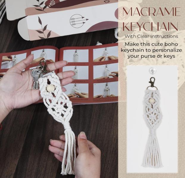 4-in-1 Macrame Kit for Beginners Macrame Kit Wall Hanging, Keychain, Dream Catcher, Plant Hanger Kit