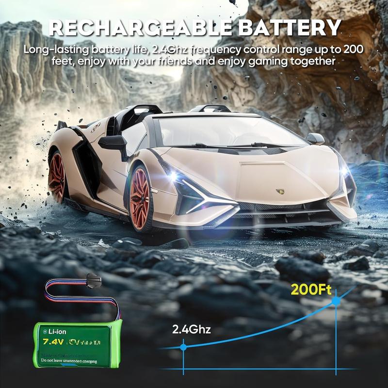 Lamborghini Remote Control Car, 1:16 Scale Lambo Toy Car 7.4V 500mAh Officially Licensed 12Km h Rc Cars with Led Light 2.4Ghz Model Car for Adults Boys Girls Birthday Ideas Gift (Champagne)