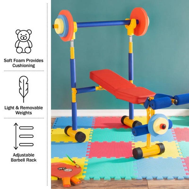 Kids Weight Bench Set with Leg Press and Barbell for Ages 3 and Up,Makes Playtime Safe