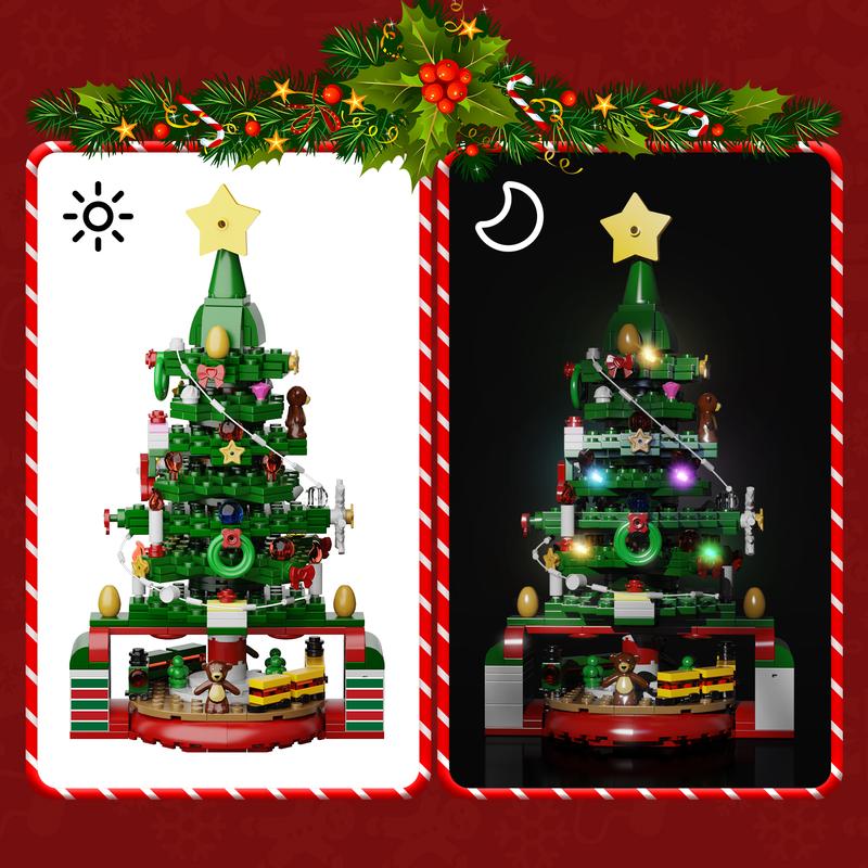 Shining Christmas Tree Building Blocks Set, with LED Lighting and 24 Christmas Tree Themed Accessories, Perfect Christmas & Halloween Collections for Fans and Kids (434 pcs)