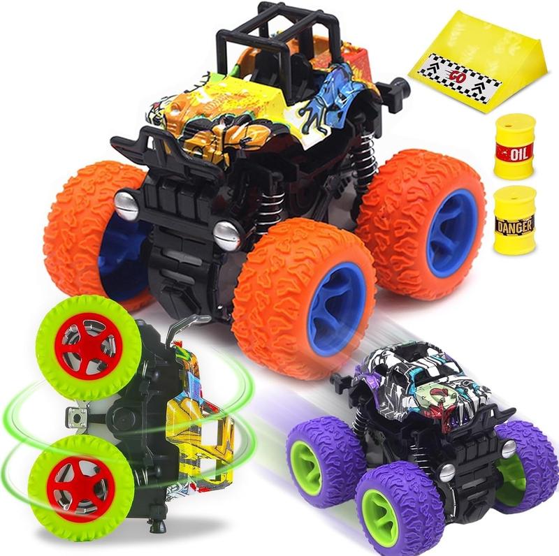 Monster Trucks Toys - 3 Pack Friction Powered Mini Push and Go Car Truck Playset Inertia Vehicle for Kids Best Christmas Birthday Party Gift For Kids