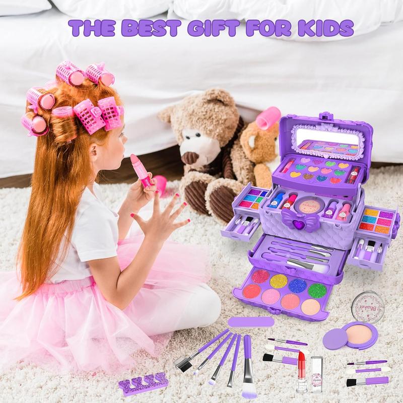 54 Pcs Kids Makeup Kit for Girls | Princess Real Washable Pretend Play Cosmetic Set Toys with Mirror | Birthday Gifts for Girls |