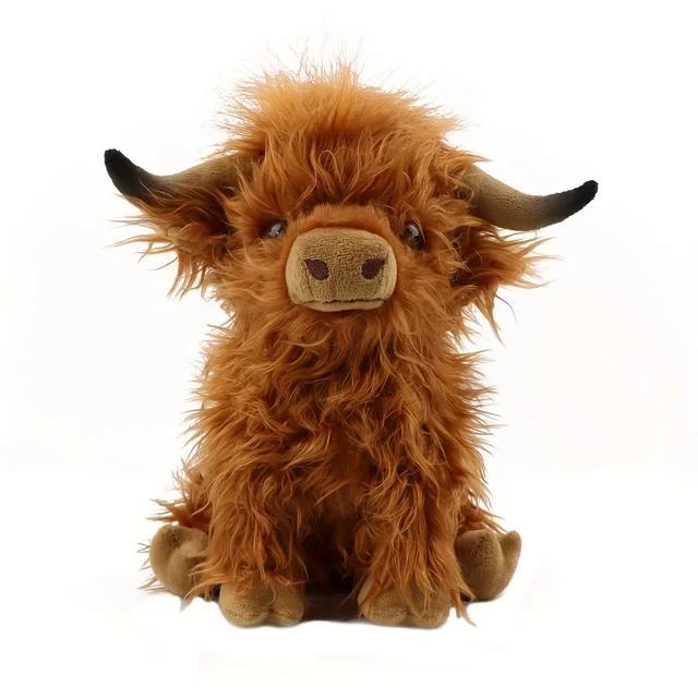 30cm Simulation Kyloe Cream Highland Cow, Animal Plush Doll Soft Stuffed, Highland Cow Cattlle Plushie-Best  Gifts for Chrismas, Holiday, New Year !