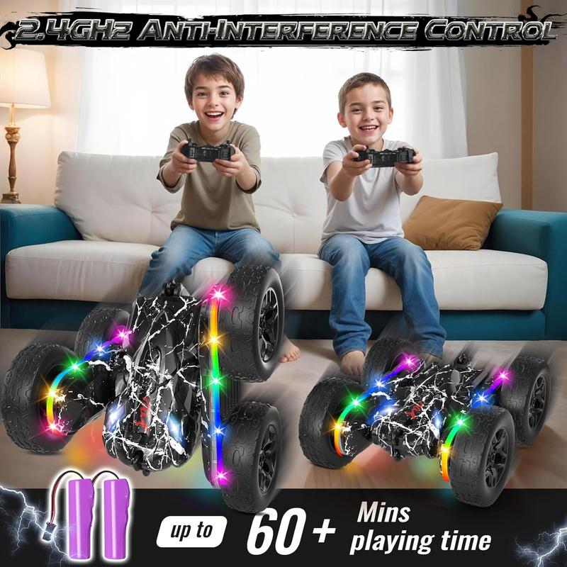 Rc Cars Toys for Boys Remote Control Car 2.4 GHz Black Toys for Ages 5-7 Kids Toys New Upgraded Strip Lights 360° Rotating Rc Truck Birthday (Black)