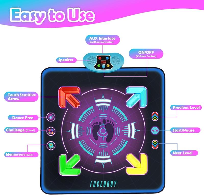 FUCEORUY Dance Mat for Kids Ages 4-12 Electronic Dance Mats Toy with 3 Game Modes Built-in Music Dance Pad with AUX Christmas Birthday Gifts Toys for Girls and Boys 4 5 6 7 8 9 10 Year Old