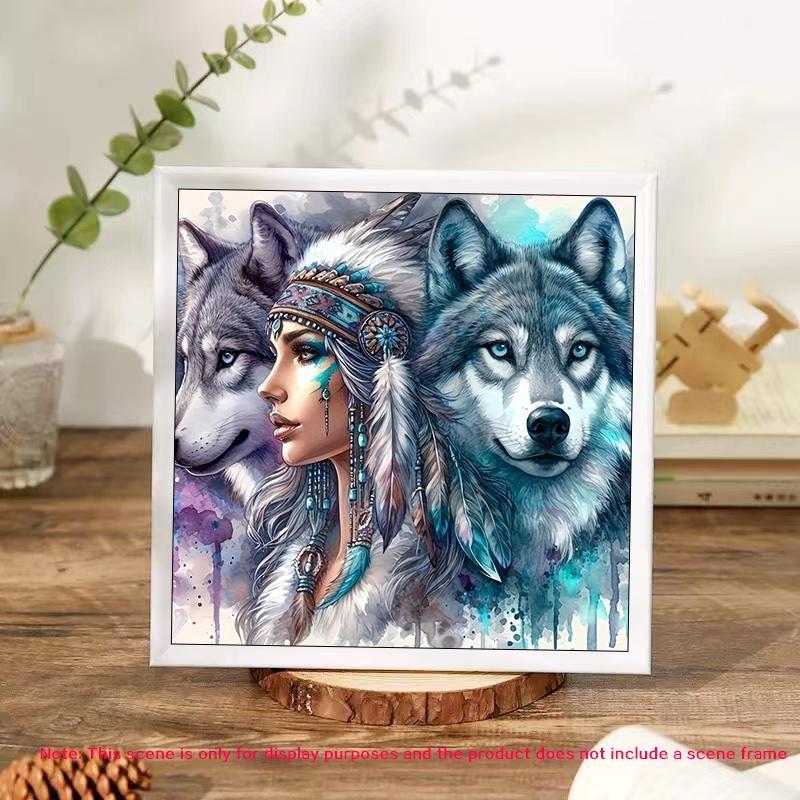 Wolf Pattern Diy Diamond Arts Colorful Painting Kit without Frame, Diy 5d Diamond Arts Colorful Painting Kit for Beginner, Wall Art Decor for Home Living Room Bedroom, Christmas Gift