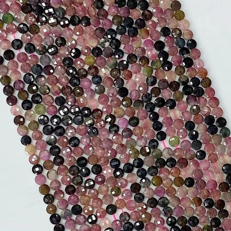 4MM 6MM Natural Tourmaline Gemstone Faceted Coin Shape Loose Beads Circle Coin Faceted Beads For DIY Jewelry Making Desig Handmade Crafts Bracelet, Necklace, Earrings AAAA Quality 15.5 Inches Long, Semi Precious Stone, Spacer beads