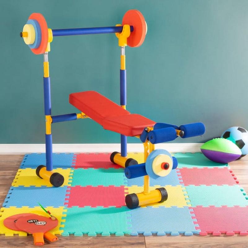 Kids Weight Bench Set with Leg Press and Barbell for Ages 3 and Up,Makes Playtime Safe