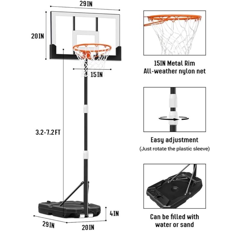 Seray Kids Basketball Hoop, Adjustable Height 3.2-7.2FT, 28in Backboard for Indoor Outdoor, Portable and Versatile