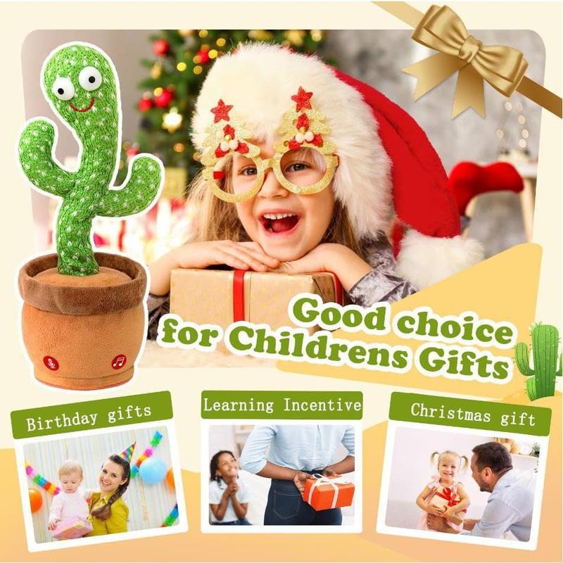 Interactive Talking Dancing Cactus Toy Mimics Sounds, Plays 120 Songs, USB Rechargeable, Soft Plush, LED Lights, Baby Gift for Boys Girls