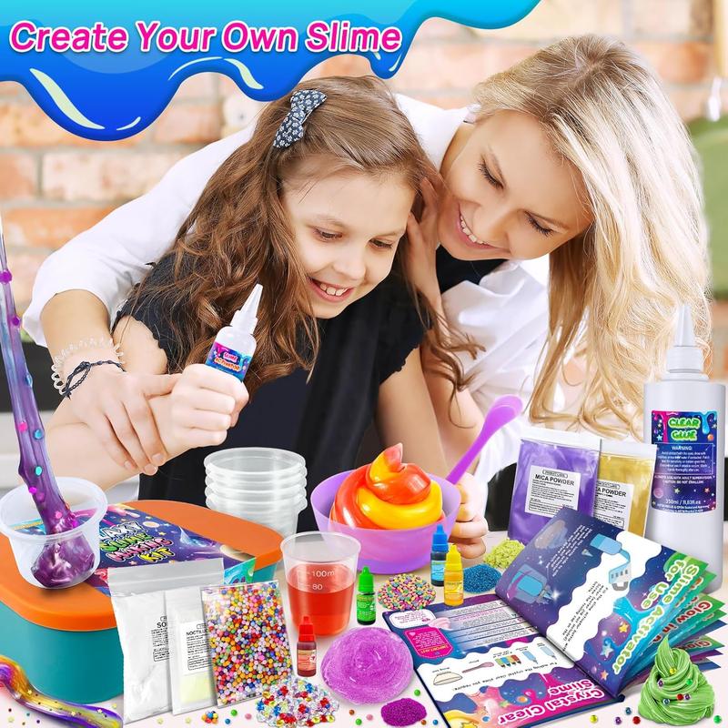 DIY Slime Kit, Galaxy Slime Making Kit for Girls, Butter Slime, Foam Slime, Glow in The Dark Slime with Add-ins, Foam Balls, Charms, Glitters, Slime Party Favors Gift Toys for Kids 6-12