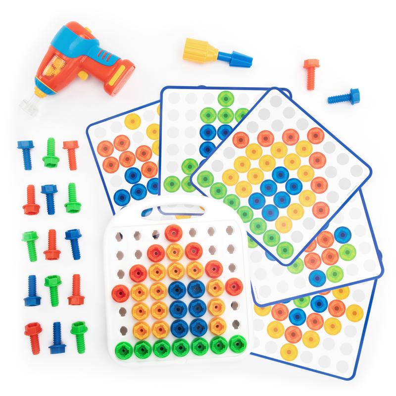 Educational Insights Design & Drill Patterns & Shapes Drill Toy, 58 Pieces with Toy Drill, Preschool STEM Toy for Home & Classroom, Ages 3+