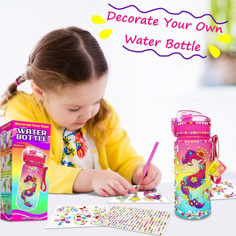 Christmas Decorate Your Own Water Bottle - Arts and Crafts for Girls 4 5 6 7 8 - Unicorn Diamond Painting Craft - Fun Birthday Christmas Gifts for Kid 6-12