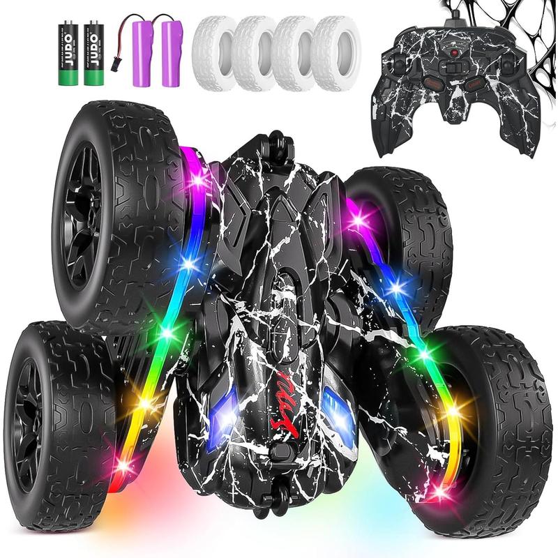 Rc Cars Toys for Boys Remote Control Car 2.4 GHz Black Toys for Ages 5-7 Kids Toys New Upgraded Strip Lights 360° Rotating Rc Truck Birthday (Black)