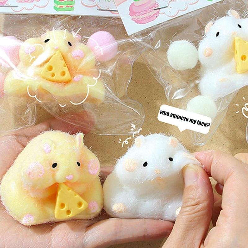 Cat Squishy Squeeze Toys, Cat Paws Squishy Toys, Stress Relief Squishies for Kids Party Favors, Pinch Family Squishy Toys, Fidget Toys Squishy Suitable Adults Kids (White Hamster), Small