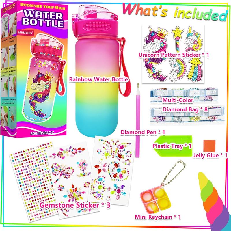 Christmas Decorate Your Own Water Bottle - Arts and Crafts for Girls 4 5 6 7 8 - Unicorn Diamond Painting Craft - Fun Birthday Christmas Gifts for Kid 6-12