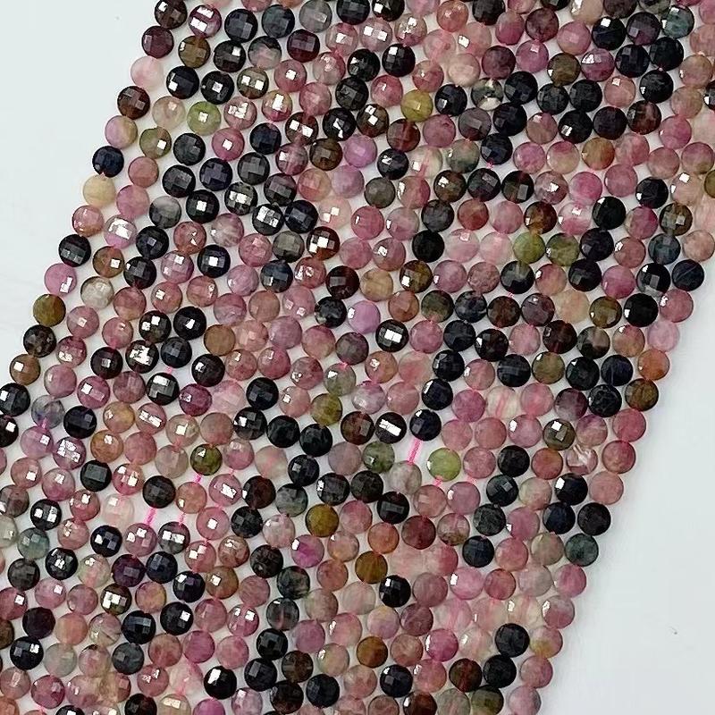 4MM 6MM Natural Tourmaline Gemstone Faceted Coin Shape Loose Beads Circle Coin Faceted Beads For DIY Jewelry Making Desig Handmade Crafts Bracelet, Necklace, Earrings AAAA Quality 15.5 Inches Long, Semi Precious Stone, Spacer beads