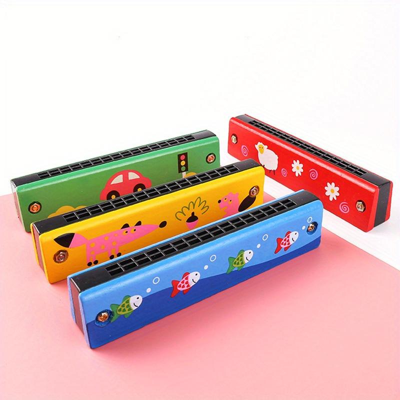 Colorful Wooden 16-Hole Harmonica - Educational Musical Toy for Youngsters, Perfect Gift for Halloween & Christmas (Assorted Colors)