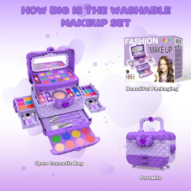 54 Pcs Kids Makeup Kit for Girls | Princess Real Washable Pretend Play Cosmetic Set Toys with Mirror | Birthday Gifts for Girls |