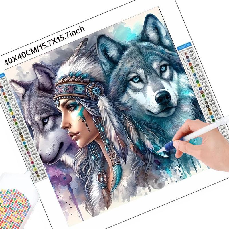 Wolf Pattern Diy Diamond Arts Colorful Painting Kit without Frame, Diy 5d Diamond Arts Colorful Painting Kit for Beginner, Wall Art Decor for Home Living Room Bedroom, Christmas Gift