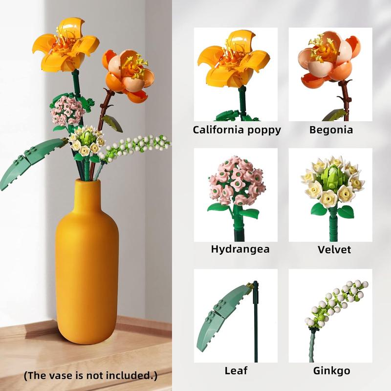 Mini Flower Bouquet Building Sets, Artificial Flowers Toy, DIY Unique Decoration Home, Botanical Collection for Ages 8-12 yrs Old Girl for Gift