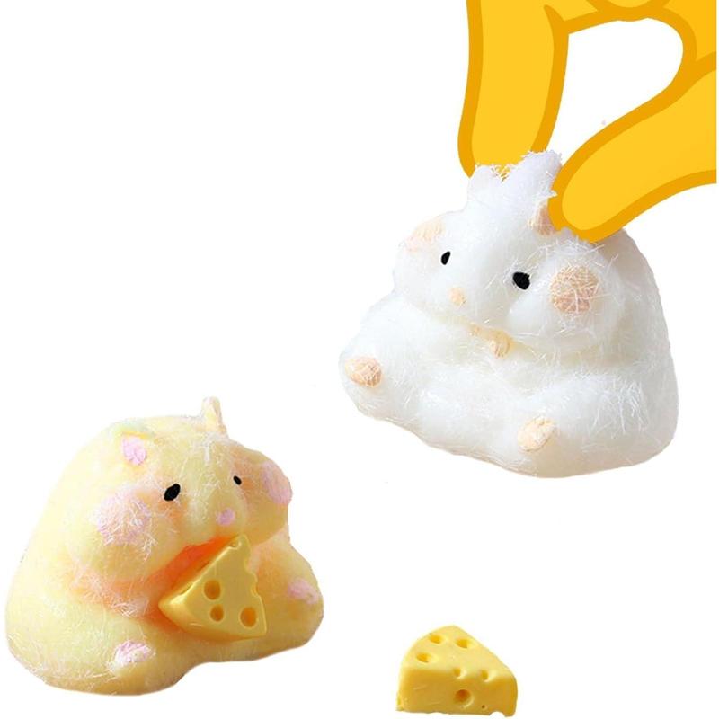 Cat Squishy Squeeze Toys, Cat Paws Squishy Toys, Stress Relief Squishies for Kids Party Favors, Pinch Family Squishy Toys, Fidget Toys Squishy Suitable Adults Kids (White Hamster), Small