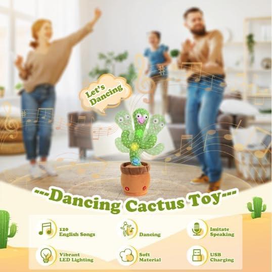 Interactive Talking Dancing Cactus Toy Mimics Sounds, Plays 120 Songs, USB Rechargeable, Soft Plush, LED Lights, Baby Gift for Boys Girls