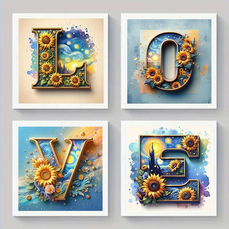 Sunflower and Letter Pattern DIY Diamond Art Painting Without Frame, DIY 5D Diamond Arts Painting Kit, Wall Art Decor For Home Living Room Bedroom