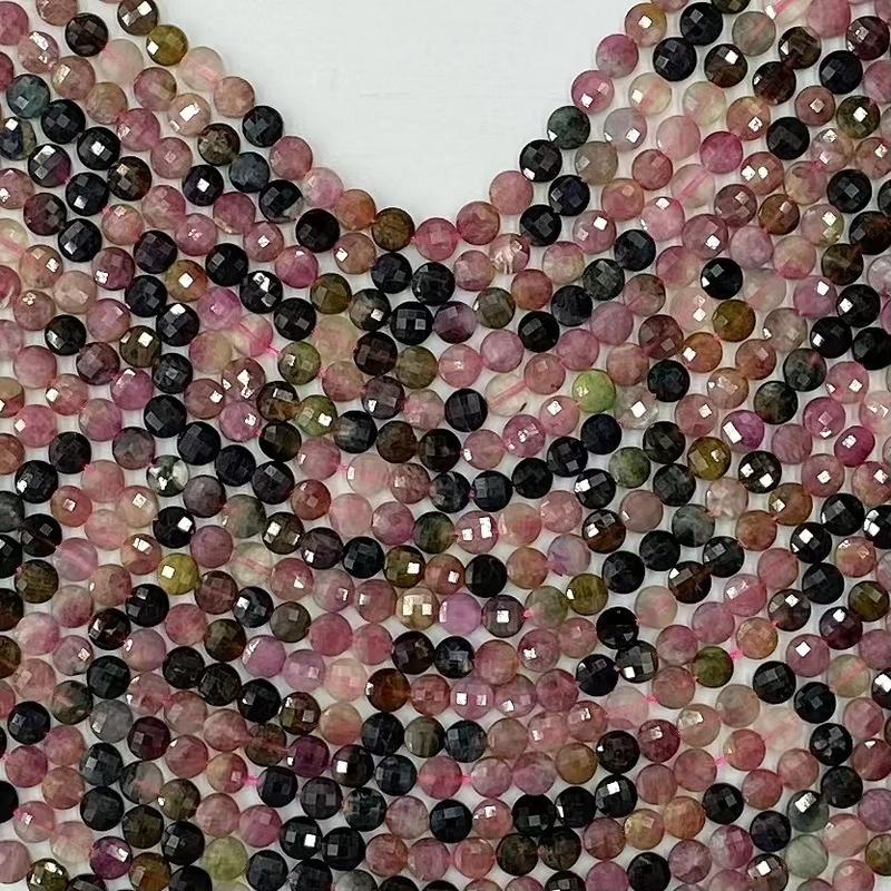 4MM 6MM Natural Tourmaline Gemstone Faceted Coin Shape Loose Beads Circle Coin Faceted Beads For DIY Jewelry Making Desig Handmade Crafts Bracelet, Necklace, Earrings AAAA Quality 15.5 Inches Long, Semi Precious Stone, Spacer beads