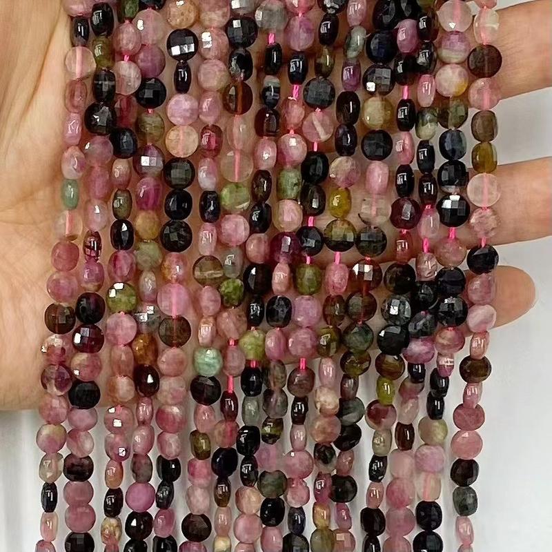 4MM 6MM Natural Tourmaline Gemstone Faceted Coin Shape Loose Beads Circle Coin Faceted Beads For DIY Jewelry Making Desig Handmade Crafts Bracelet, Necklace, Earrings AAAA Quality 15.5 Inches Long, Semi Precious Stone, Spacer beads