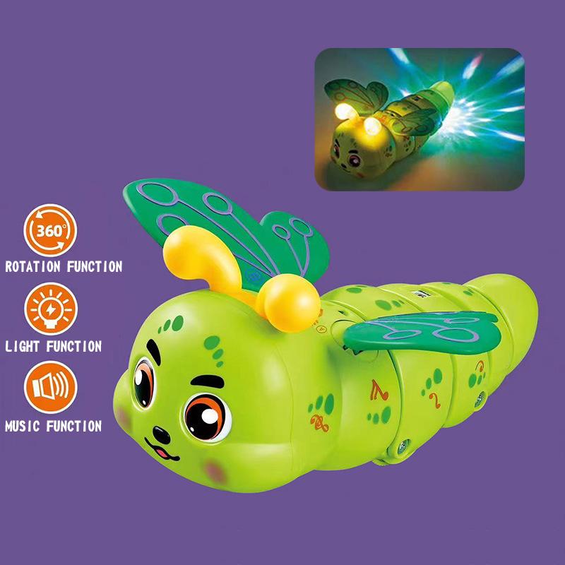 Stunt Spinning Caterpillar Cute Shape Light Music Electric Universal 360° Rotation