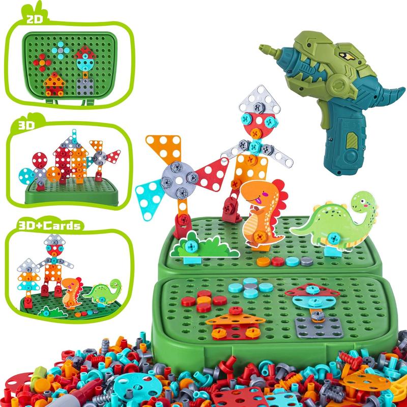 230Pcs Dinosaur Toy Magic Montessori Play Toolbox - 2D 3D Creativity STEM Toys Gift with Dinosaur Drill, Montessori Play Tools for Boys and Girls Ages 4-12