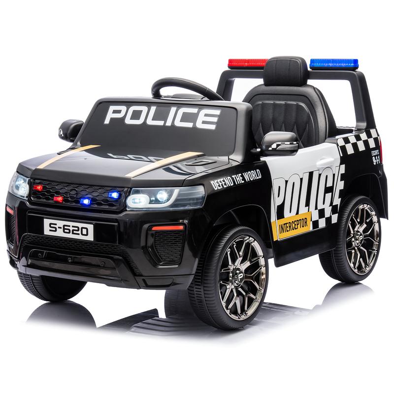 EROMMY Police Car for Kids Ride on, 12V Electric Car Kids Electric Vehicles with Remote Control, Led Lights, Siren, Music, Horns, Black&White