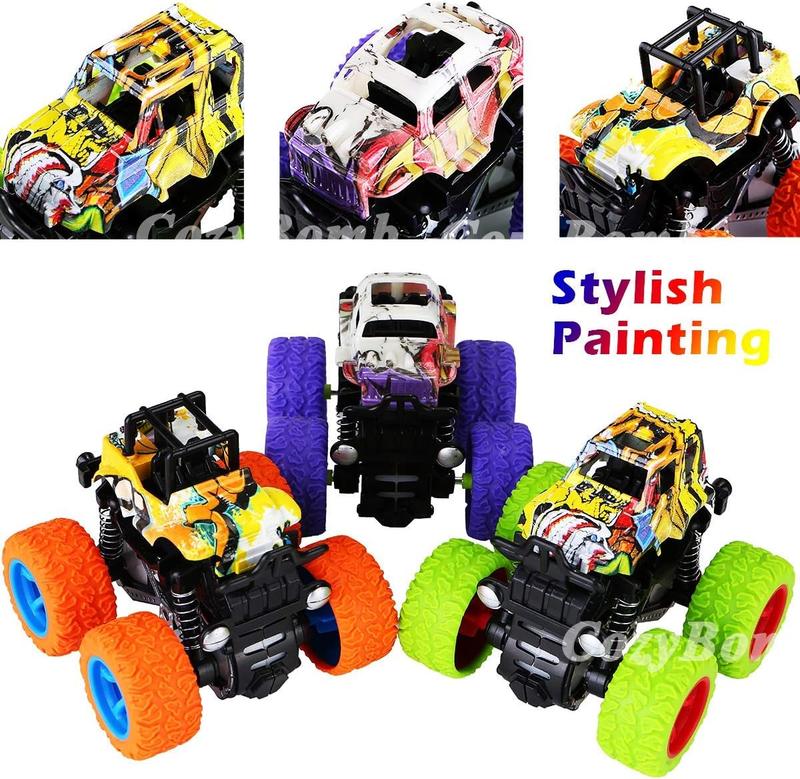 Monster Trucks Toys - 3 Pack Friction Powered Mini Push and Go Car Truck Playset Inertia Vehicle for Kids Best Christmas Birthday Party Gift For Kids