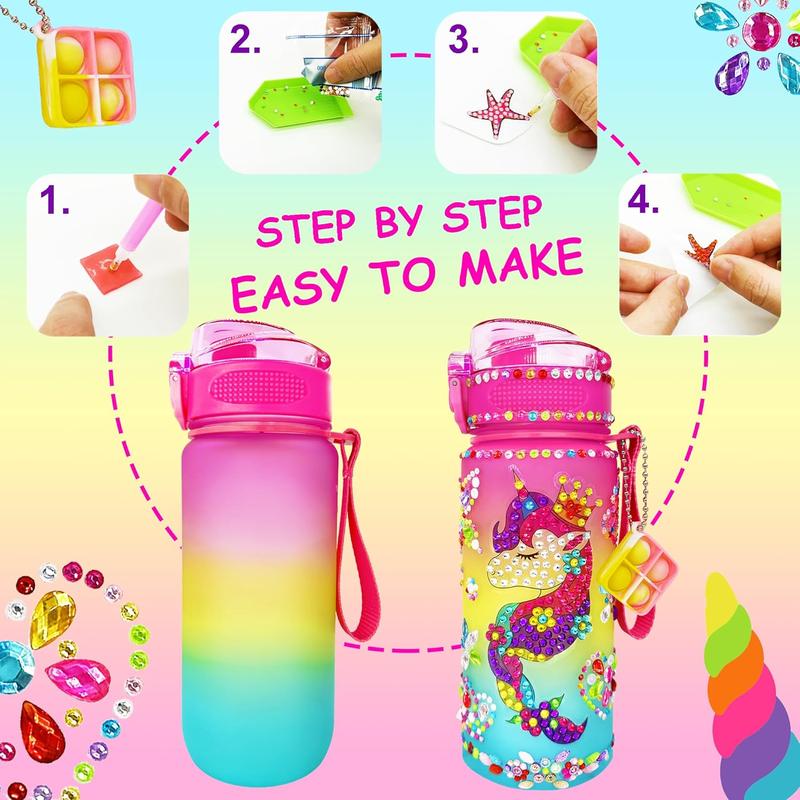 Christmas Decorate Your Own Water Bottle - Arts and Crafts for Girls 4 5 6 7 8 - Unicorn Diamond Painting Craft - Fun Birthday Christmas Gifts for Kid 6-12