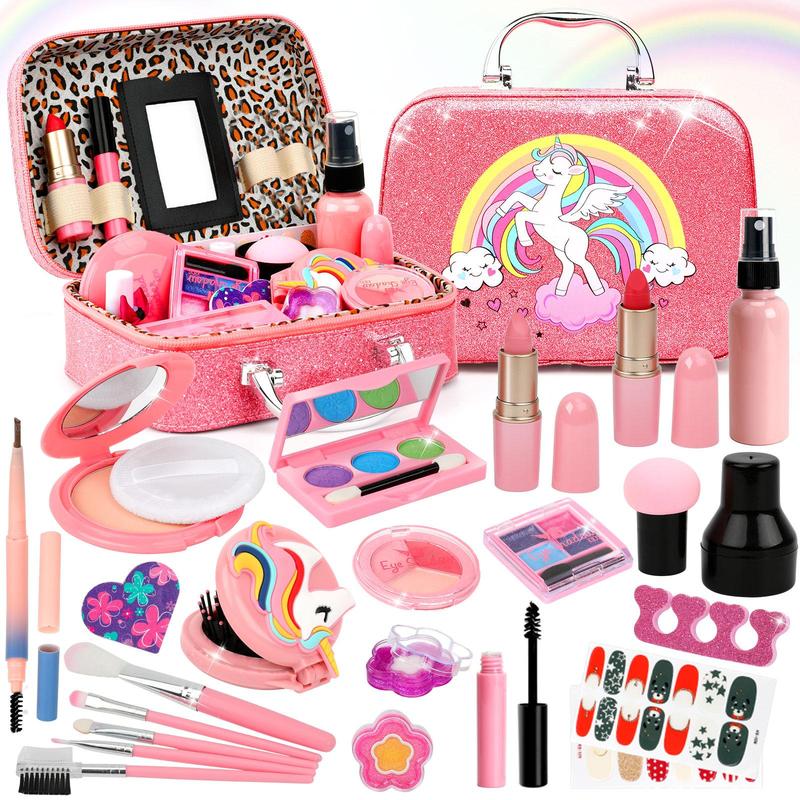 Unicorn Pattern Makeup Toy Kit, 23pcs set Cute Makeup Toy Set, Pretend Play Makeup Set, Full Face Of Makeup Kit for Back To School Gift, Fidget Toys, Full Face Of Makeup Kit Toy, Pretend Play Sets, Girly Room Accessories Makeup