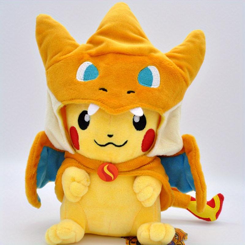 Pikachu & Charizard Cross-Dressing Plush Toy with Flamethrower Design - Soft Cotton, Blue & Yellow Transformation Hat Cloak for Xbox One Accessories