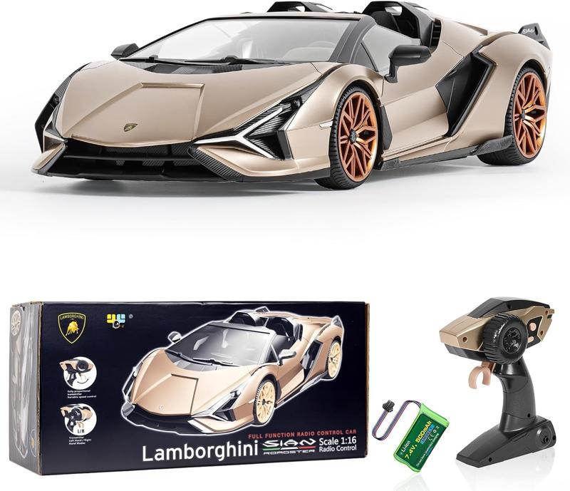 Lamborghini Remote Control Car, 1:16 Scale Lambo Toy Car 7.4V 500mAh Officially Licensed 12Km h Rc Cars with Led Light 2.4Ghz Model Car for Adults Boys Girls Birthday Ideas Gift (Champagne)