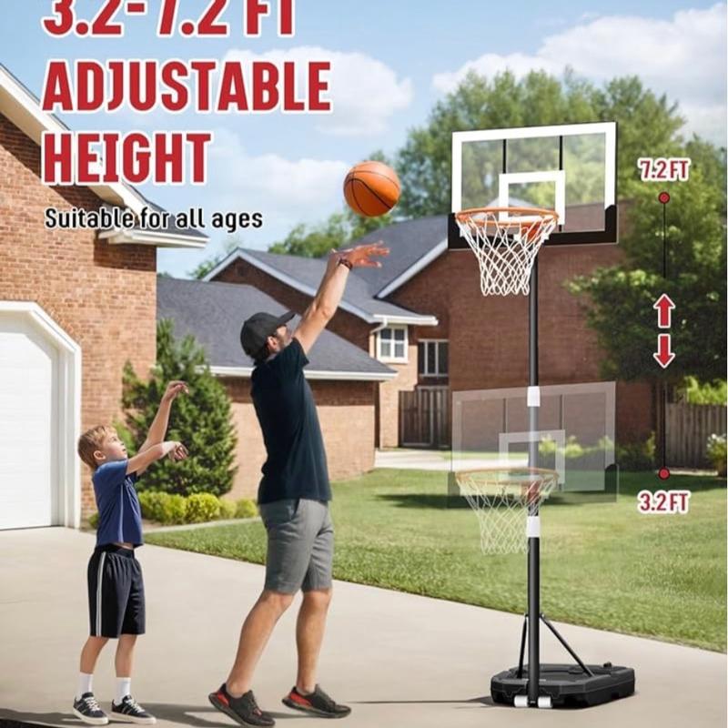 Seray Kids Basketball Hoop, Adjustable Height 3.2-7.2FT, 28in Backboard for Indoor Outdoor, Portable and Versatile