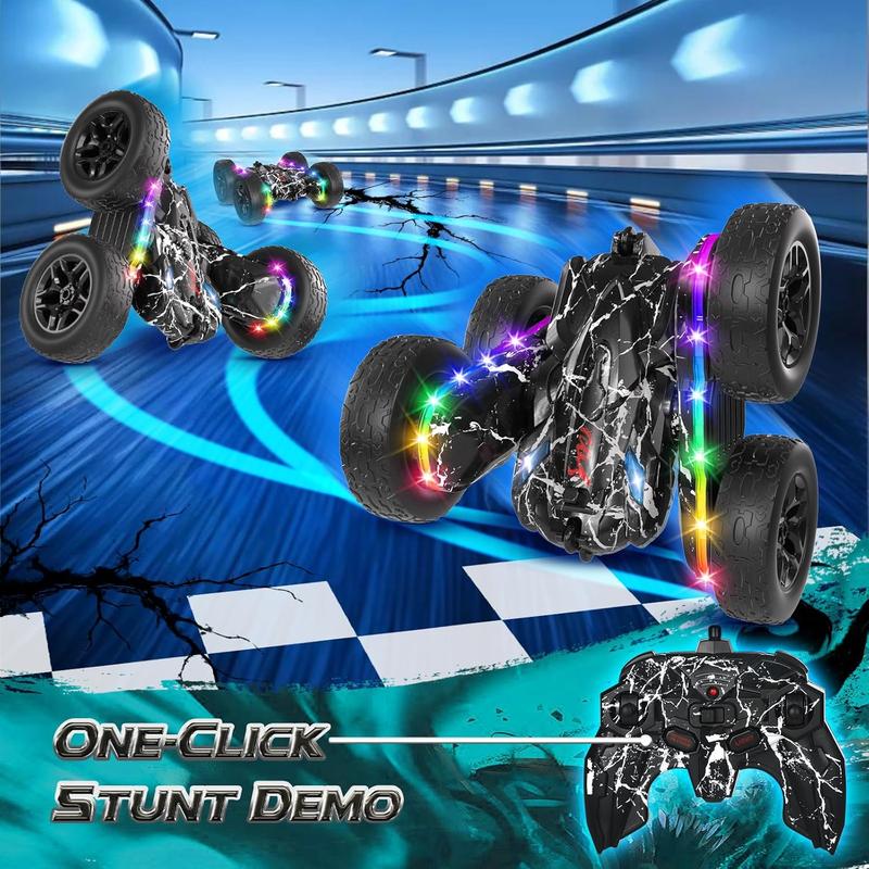 Rc Cars Toys for Boys Remote Control Car 2.4 GHz Black Toys for Ages 5-7 Kids Toys New Upgraded Strip Lights 360° Rotating Rc Truck Birthday (Black)