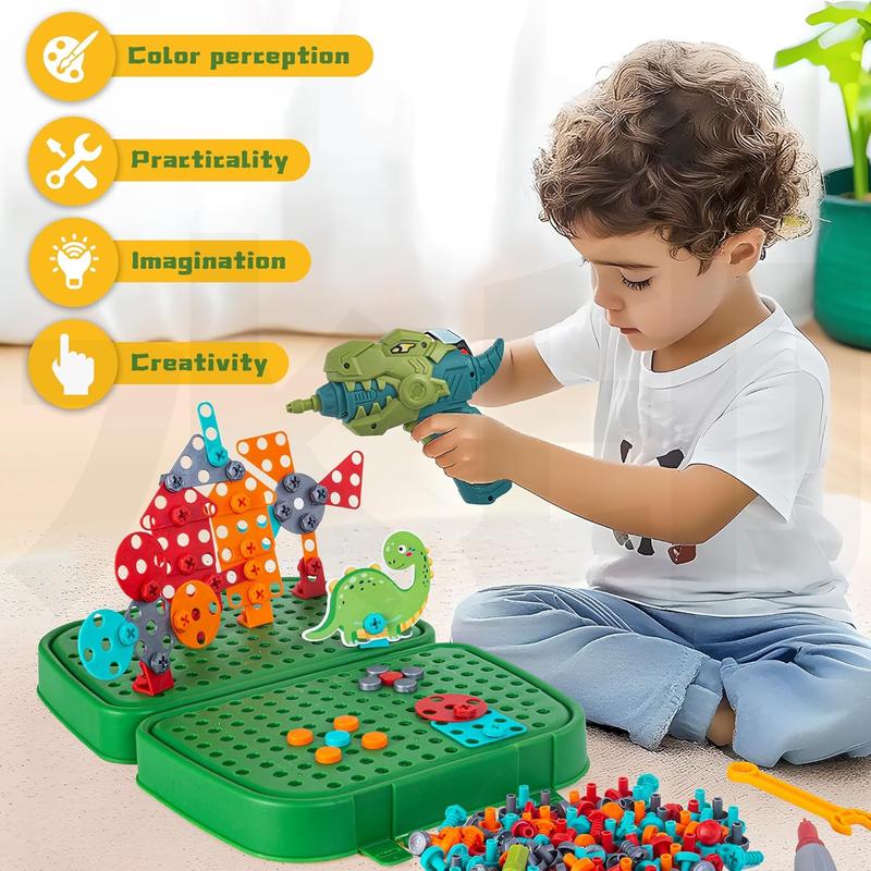 230Pcs Dinosaur Toy Magic Montessori Play Toolbox - 2D 3D Creativity STEM Toys Gift with Dinosaur Drill, Montessori Play Tools for Boys and Girls Ages 4-12