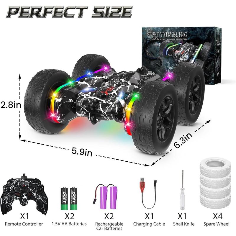 Rc Cars Toys for Boys Remote Control Car 2.4 GHz Black Toys for Ages 5-7 Kids Toys New Upgraded Strip Lights 360° Rotating Rc Truck Birthday (Black)