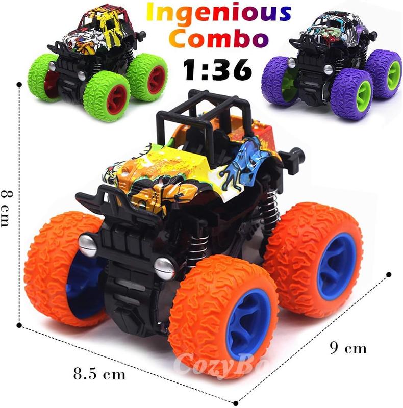 Monster Trucks Toys - 3 Pack Friction Powered Mini Push and Go Car Truck Playset Inertia Vehicle for Kids Best Christmas Birthday Party Gift For Kids