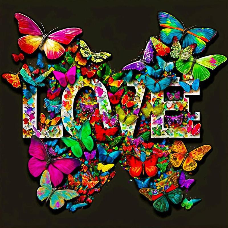 Love Butterflies Design 5D Diamond Arts Colorful Painting Kit, Paint by Numbers DIY Diamond Arts Colorful Painting Kit without Frame, Wall Art Crafts for Home Decor