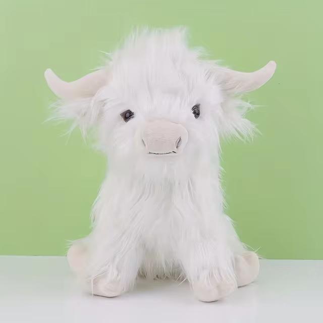 30cm Simulation Kyloe Cream Highland Cow, Animal Plush Doll Soft Stuffed, Highland Cow Cattlle Plushie-Best  Gifts for Chrismas, Holiday, New Year !