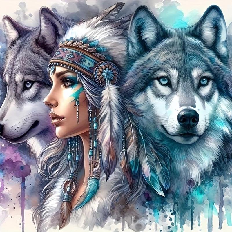 Wolf Pattern Diy Diamond Arts Colorful Painting Kit without Frame, Diy 5d Diamond Arts Colorful Painting Kit for Beginner, Wall Art Decor for Home Living Room Bedroom, Christmas Gift